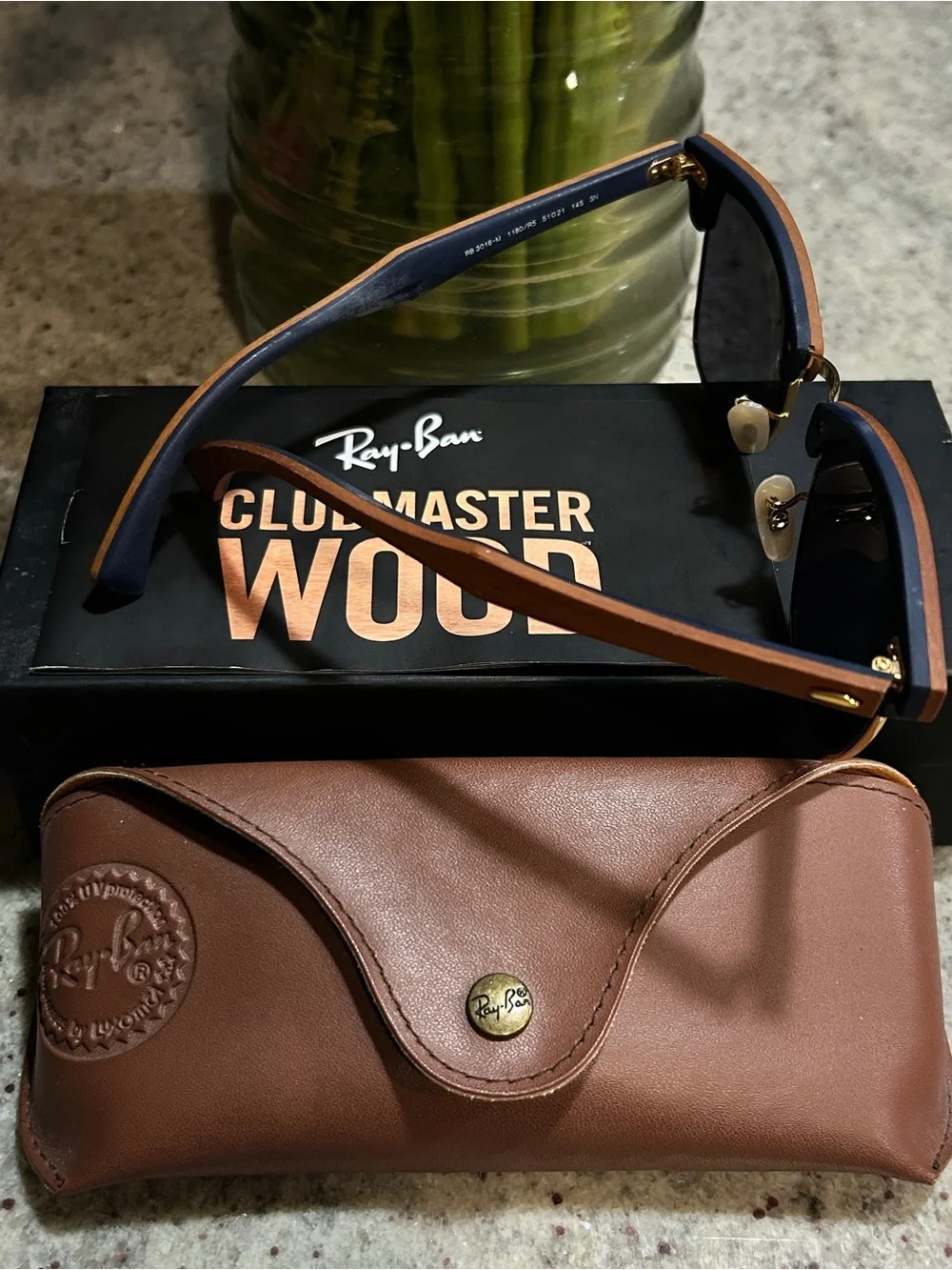 Ray-Ban RB3016M Clubmaster Wood Sunglasses 1180/R5 51mm + Case